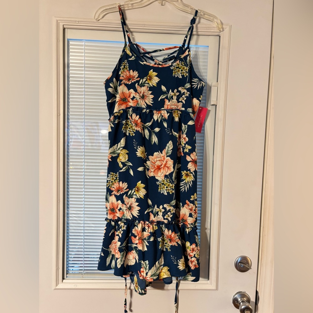 Xhilaration Floral Midi Dress - Navy and Peach